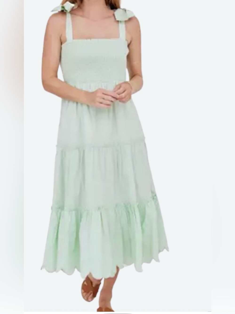 Sail to Sable Light Mint Smocked Tiered dress.(SEE LAST PIC. Small stain) (mix34